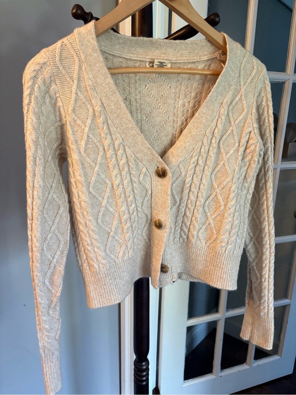 Jessica Simpson Cream Cable Knit V-Neck Button Cardigan